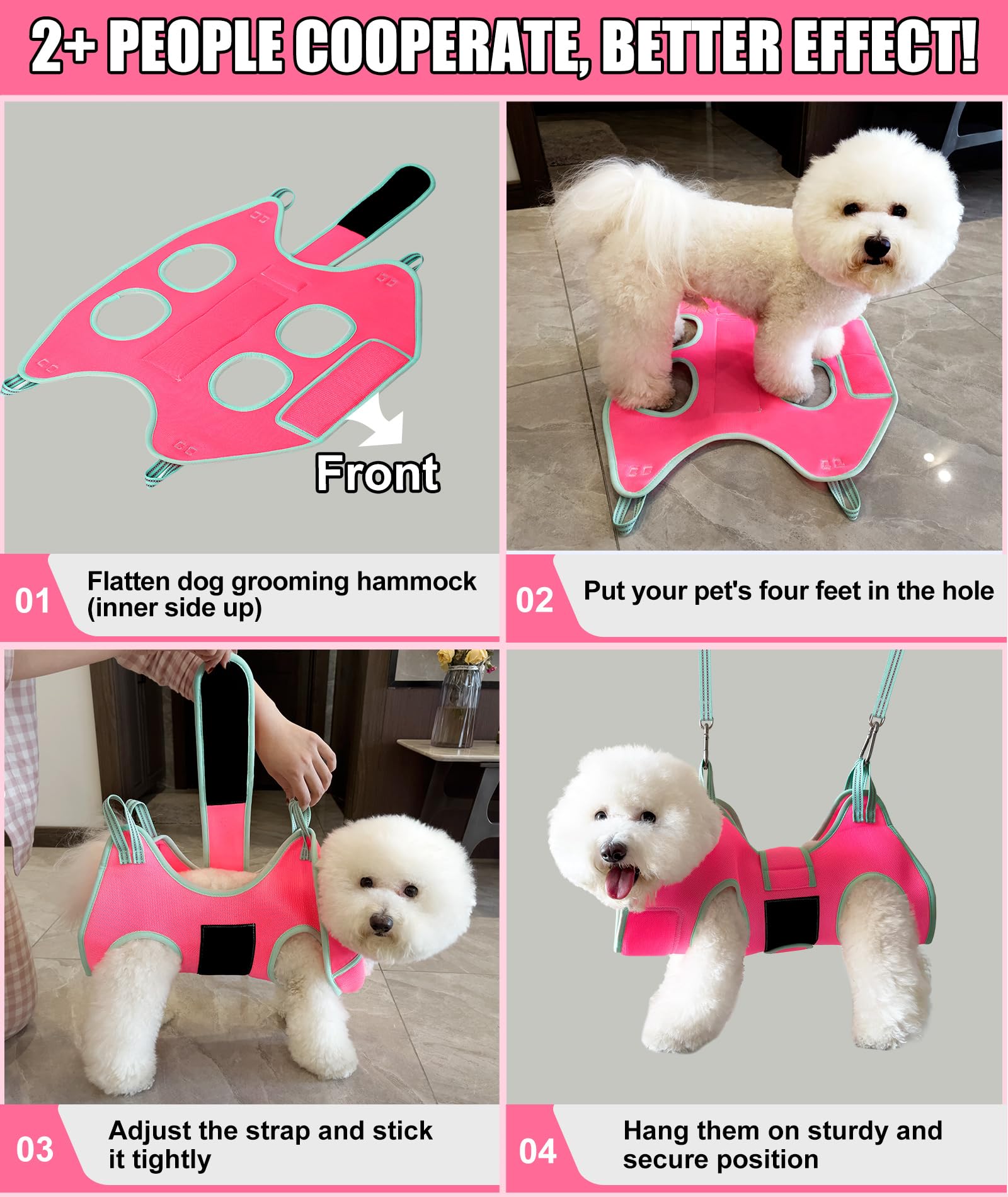 Kkiimatt dog grooming hammock XS pink carabiners in kit
