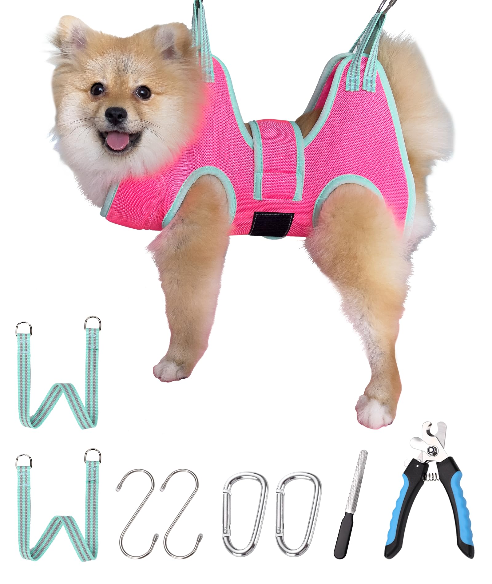 Kkiimatt dog grooming hammock XS pink front view for comfortable nail clipping