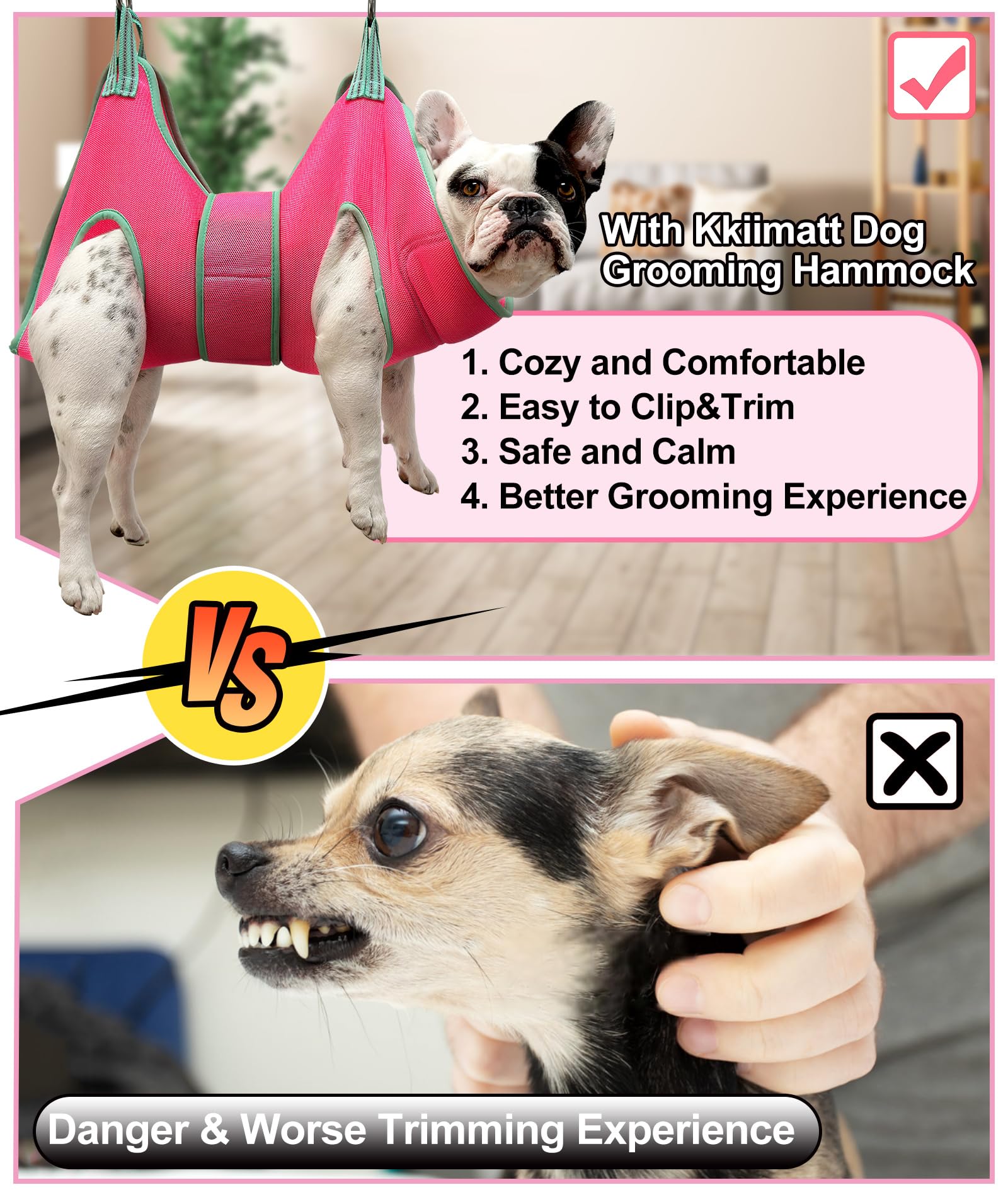 Kkiimatt XS pink neck-support close-up shows comfortable neck padding during grooming