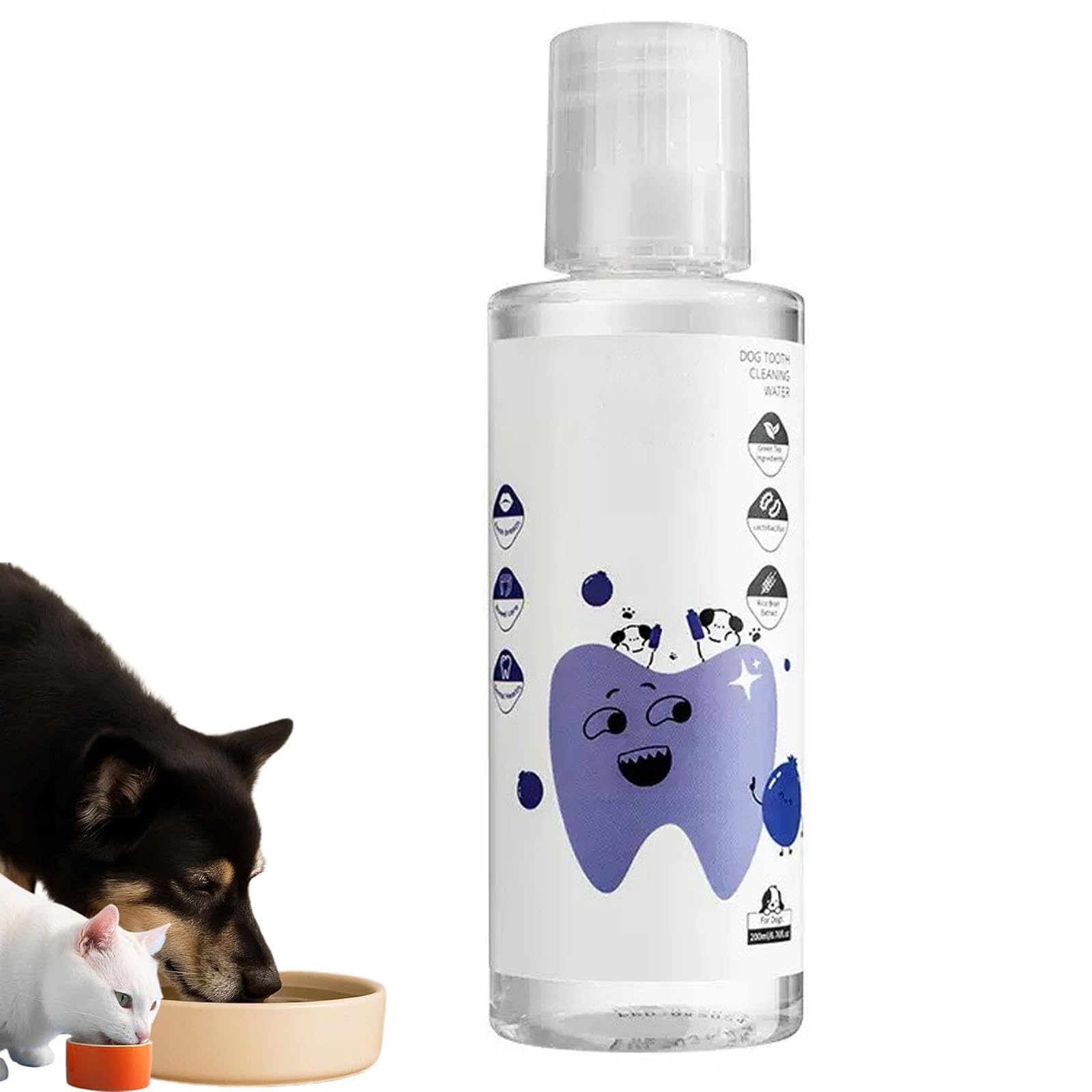 KKINYAS dental water additive bottle shown for easy tartar control in dogs.