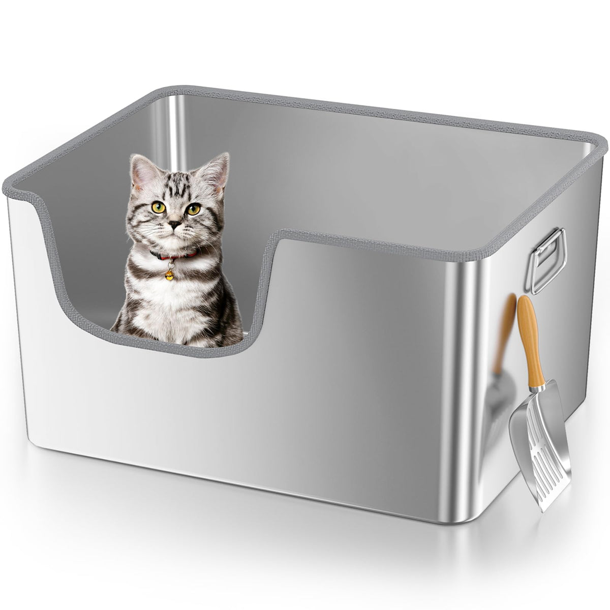 Klarana 40L XXL stainless-steel litter box front-entry design for easy access and quick cleaning.