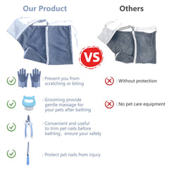 KlerRoem cat bathing bag front paws tied view highlights safer scrubbing and control.