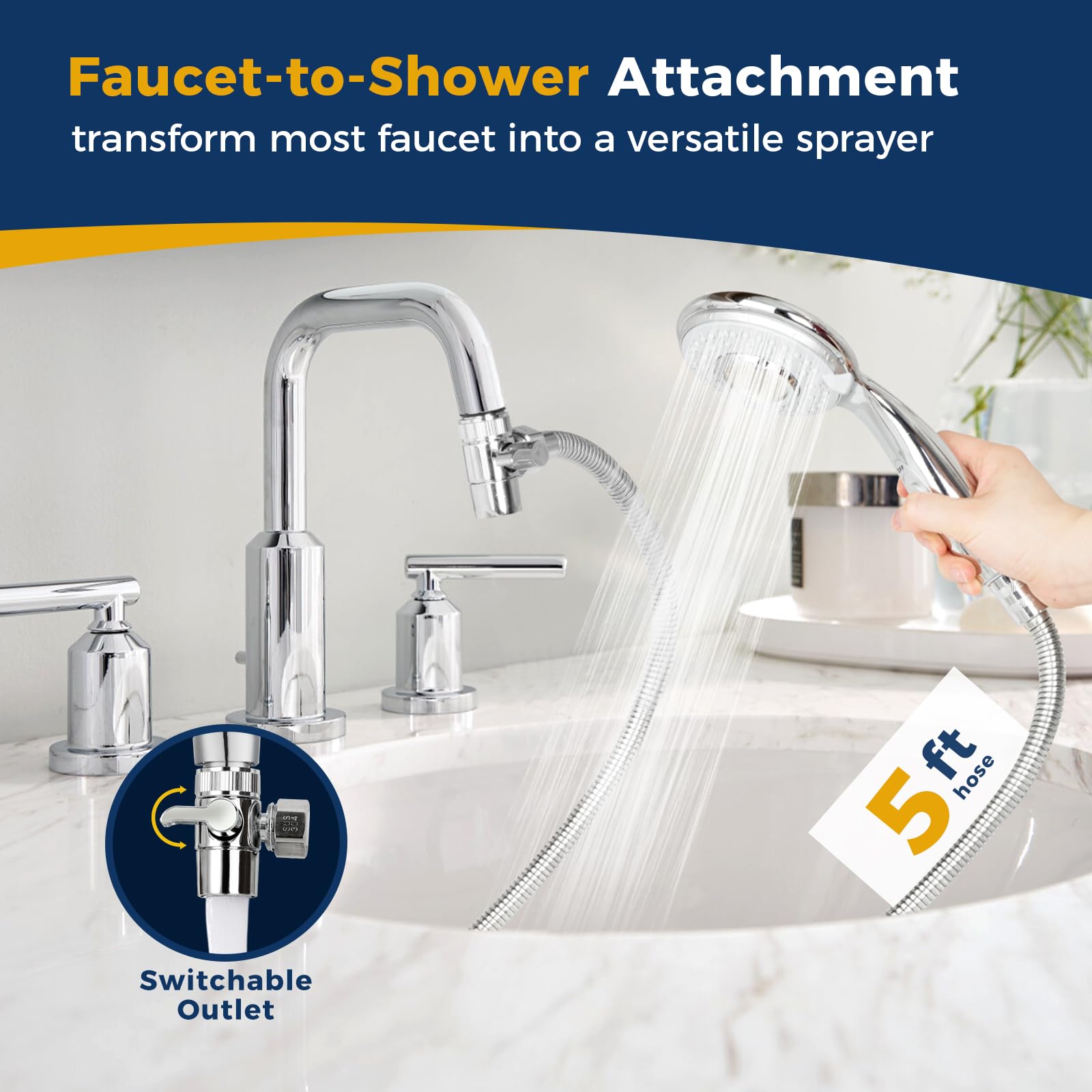 klleyna 3-way brass diverter—easy faucet switching for rinsing and cleaning