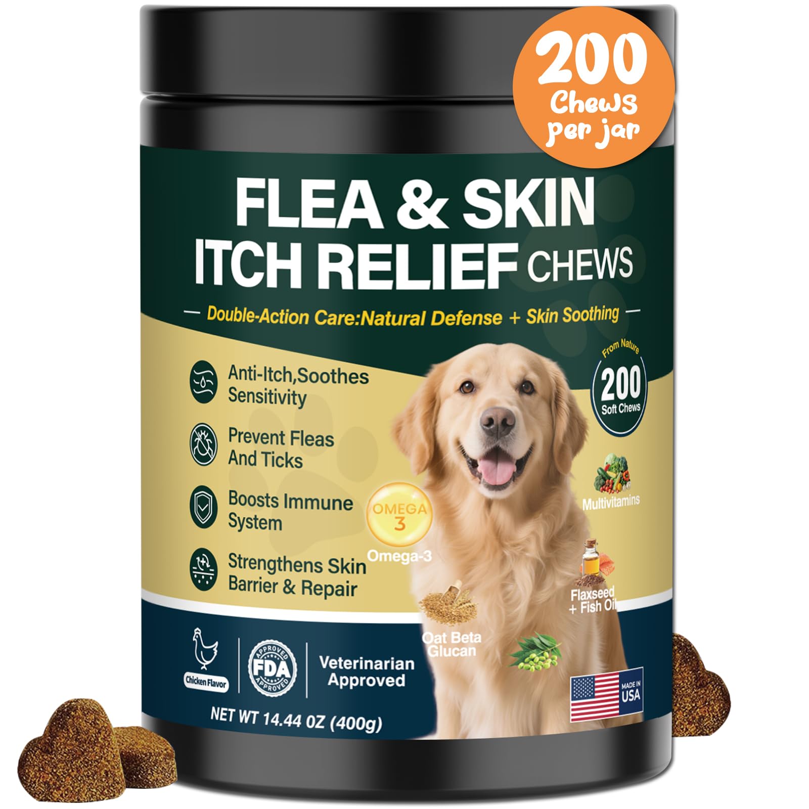 KLOMKMCL dog flea-tick prevention chews bottle for easy ongoing protection