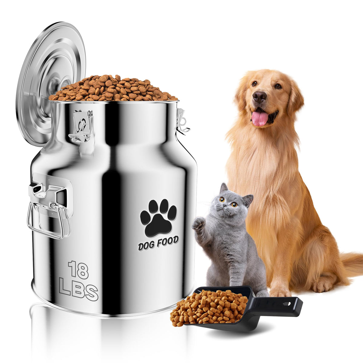 Kluronyo metal dog food container with airtight lid seals freshness for pet meals