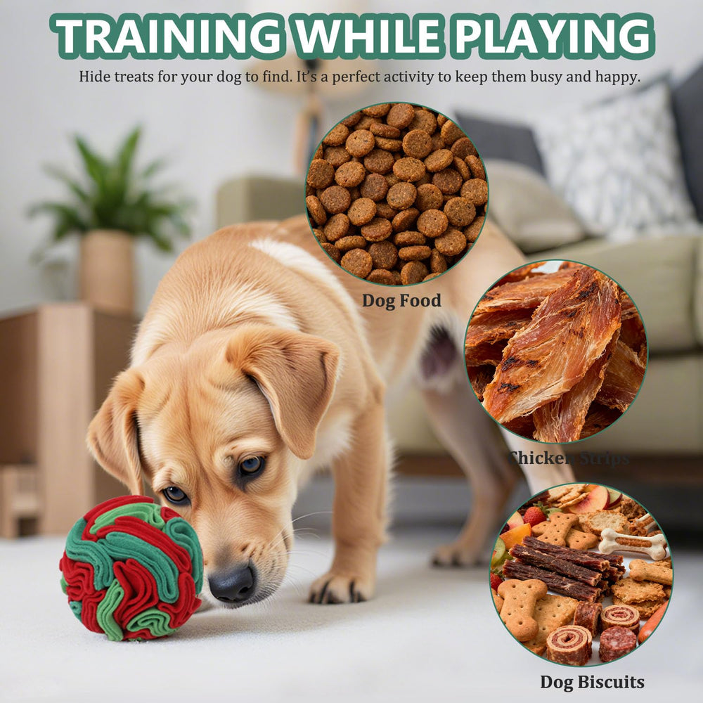 kmirepa snuffle-ball treat-inside image demonstrates hidden rewards for canine enrichment