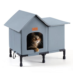 KMIRTNE insulated outdoor cat house front view shows cozy shelter for winter warmth