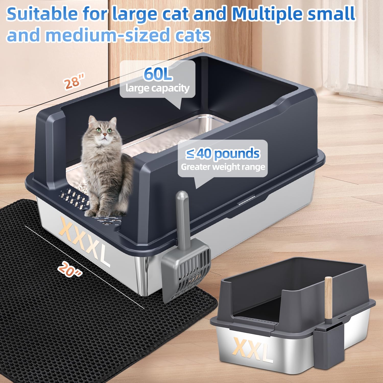 KMNSUN XXXL litter box easy-clean bottom speeds maintenance
