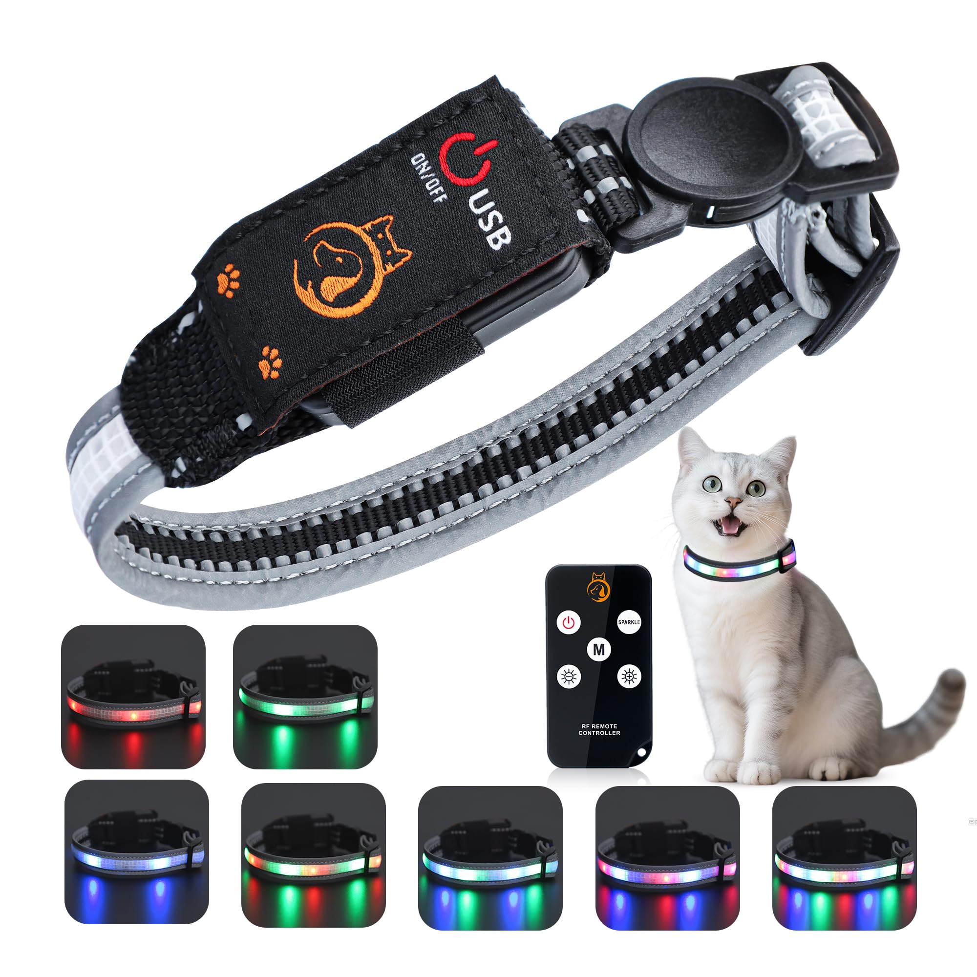 KMXASP LED cat collar remote-control in use for safer night walks