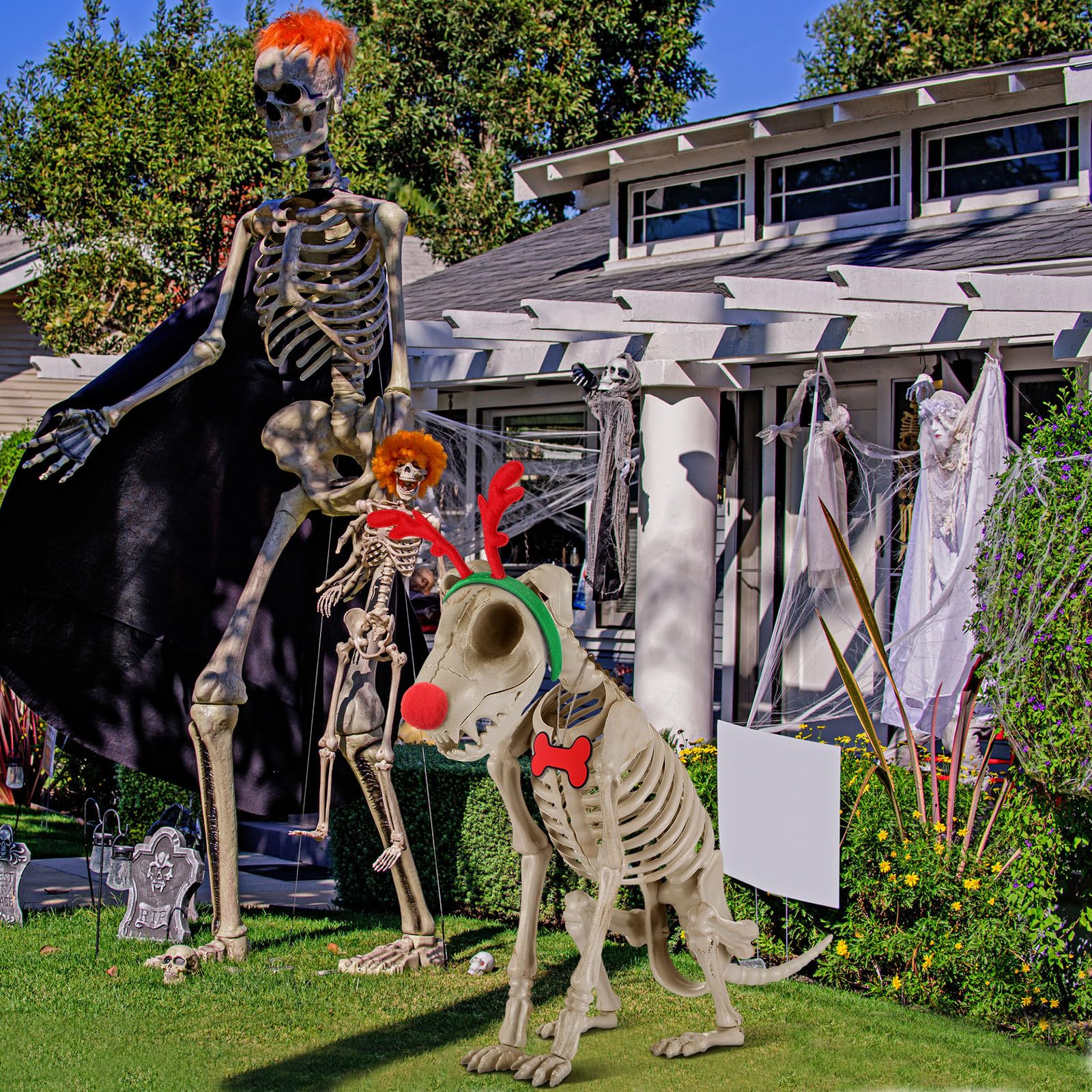 Knitgrip 7-foot skeleton dog in outdoor yard display