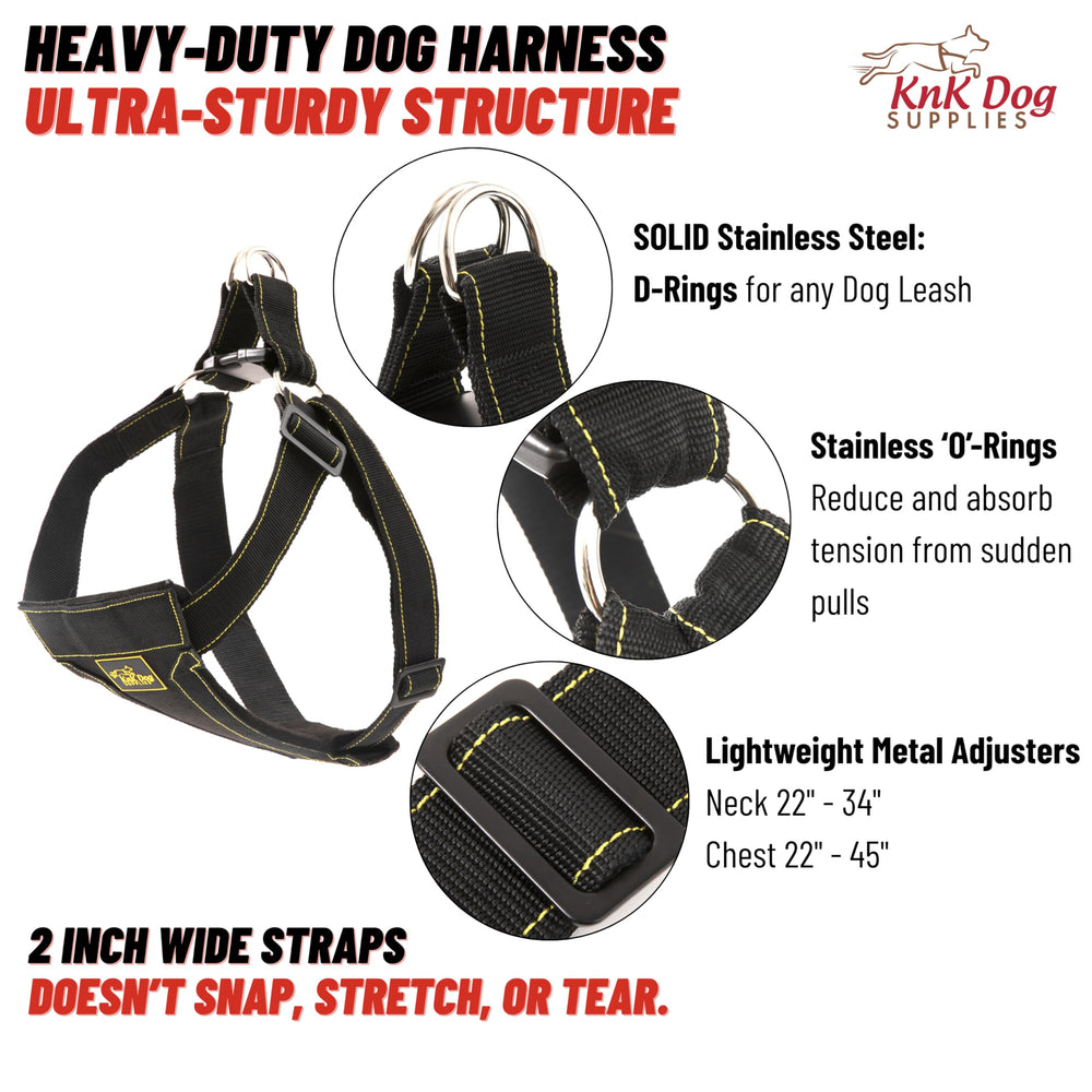 KNK heavy duty dog harness padded chest detail for comfortable long walks.