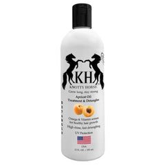 Knotty Horse Apricot Oil Detangler bottle provides non-greasy detangling for smooth hair