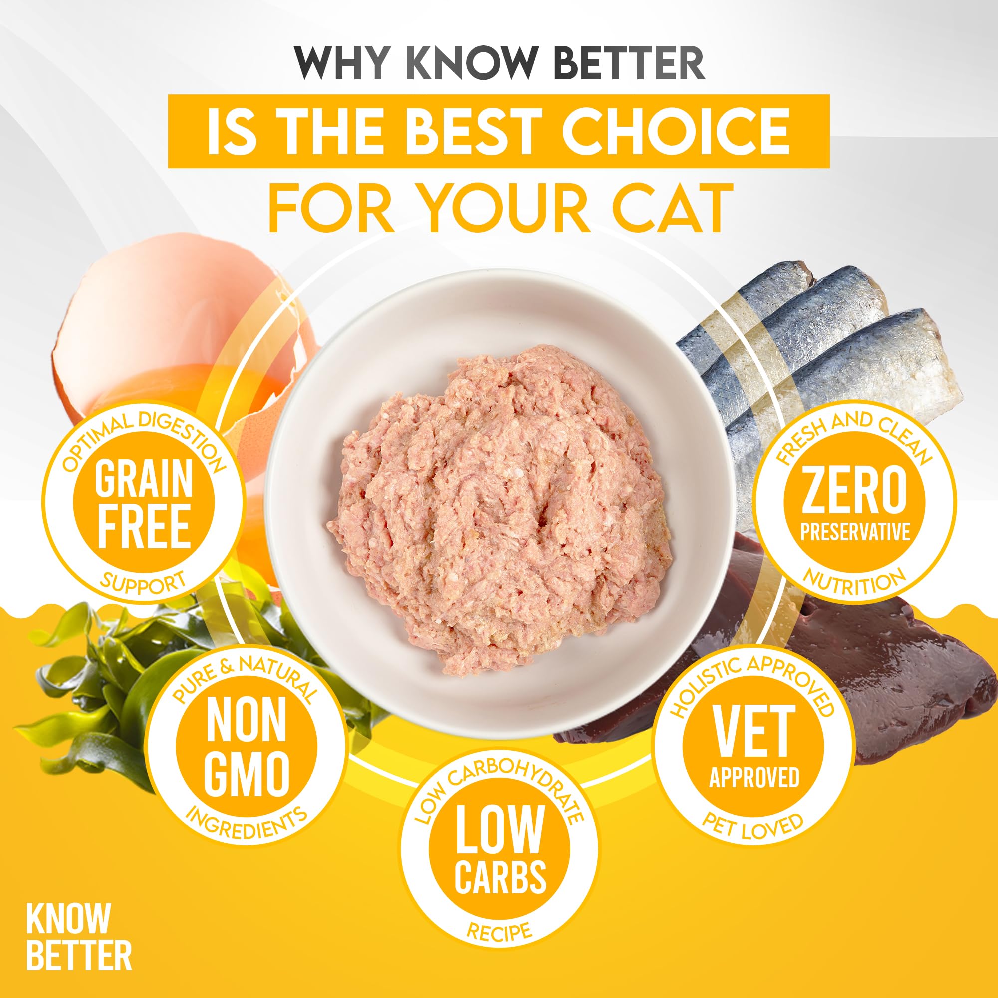 Know Better Pet Food chicken premix powder pack highlights all-natural ingredients for cats