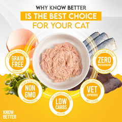 Know Better Pet Food chicken premix powder pack highlights all-natural ingredients for cats