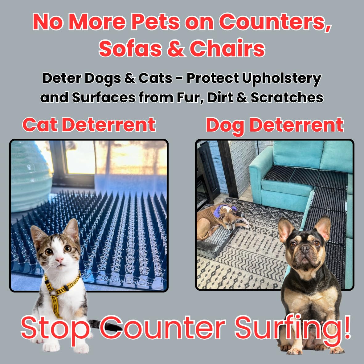 KNRV Commerce Scat Mats on sofa deters pets with tactile surface
