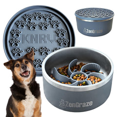 KNRV Commerce slow feeder bowl steel gray with non-slip base for steady mealtime