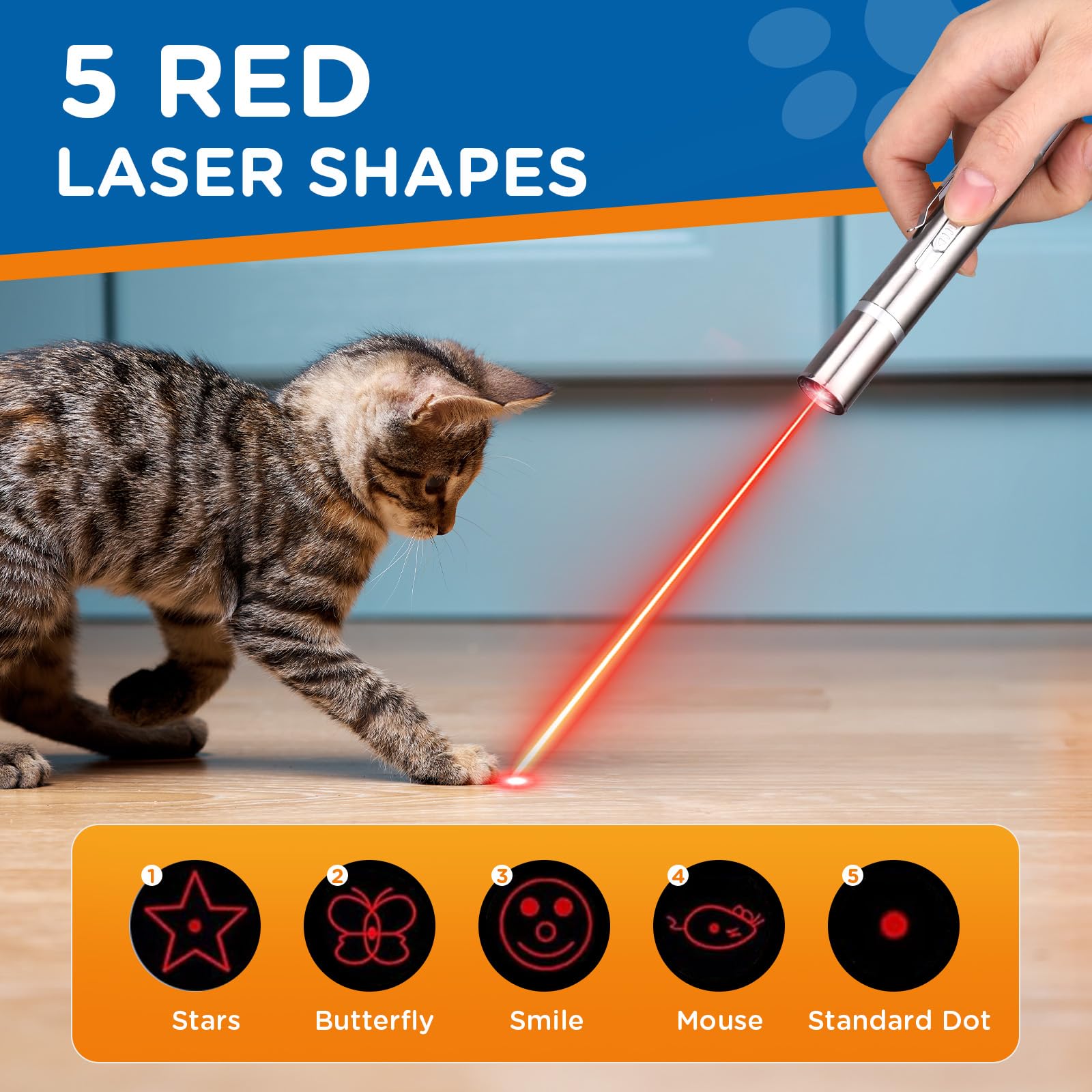 Koackl cat toy pointer shows 3 light colors sparking interactive sessions