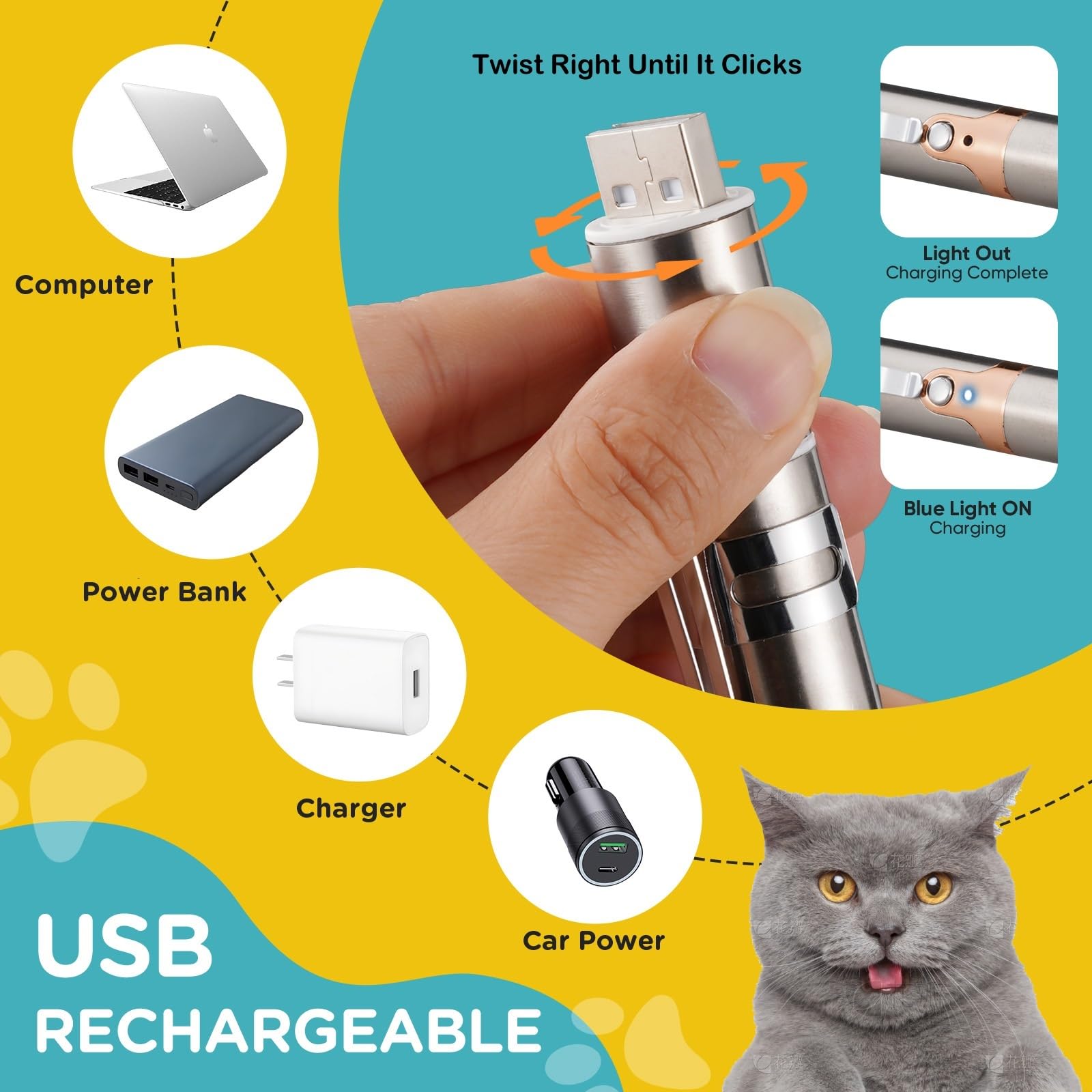 Koackl Cat Toy Pointer lighting modes activated for pets