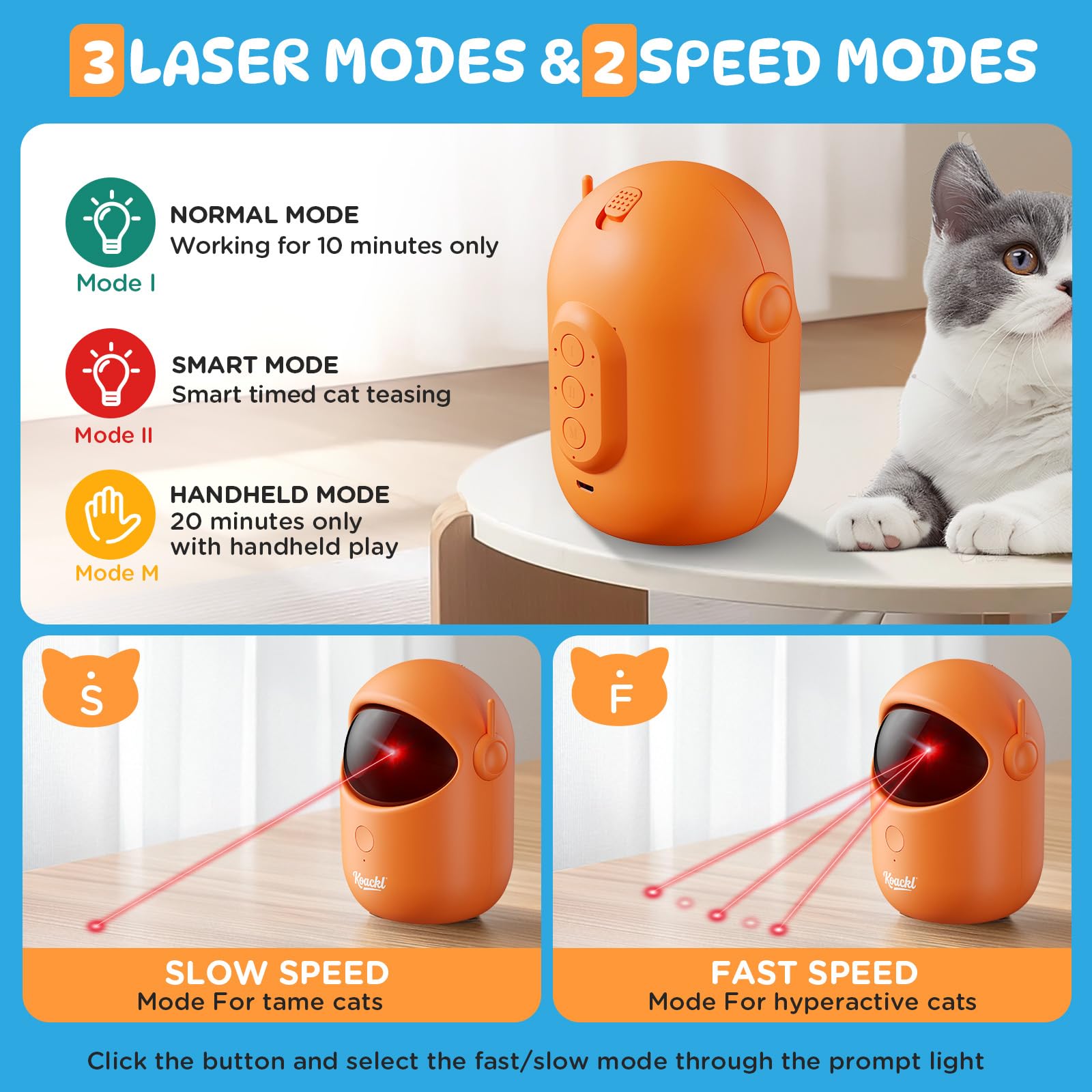 Koackl Interactive Cat Toy slow mode entices relaxed cats to stalk and pounce