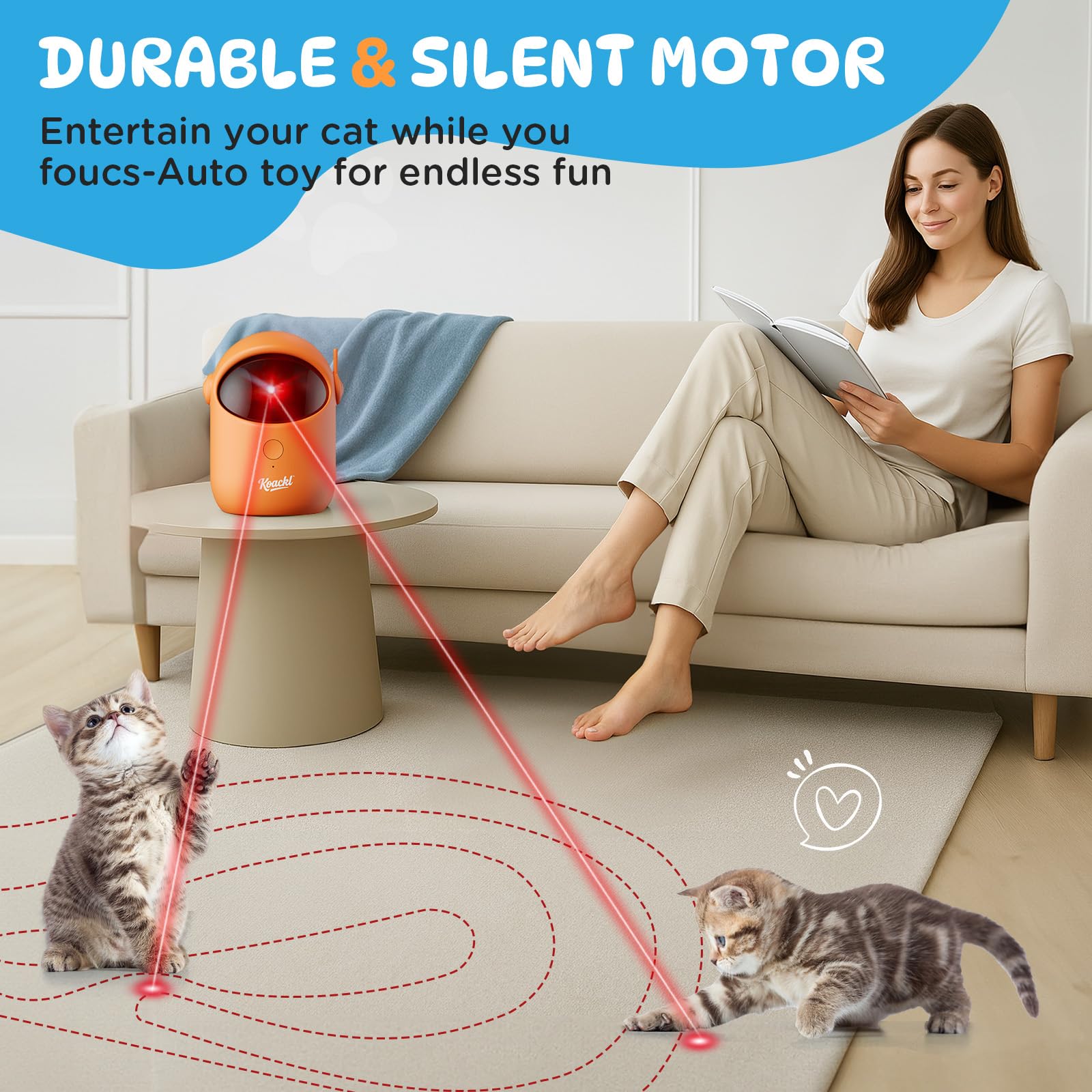 Koackl Interactive Cat Toy table setup demonstrates adjustable range for multi-cat homes