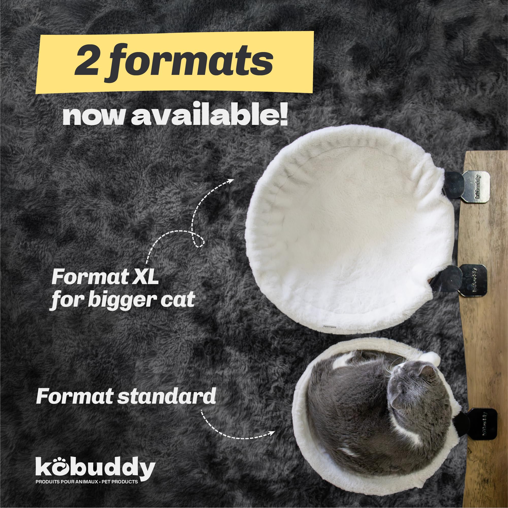 Kobuddy 50lbs-capable cat desk bed supporting a sizeable feline companion.