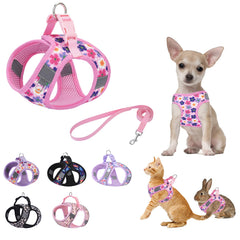 KocaPlye small dog harness with pink flowers, comfortable daily wear for walks