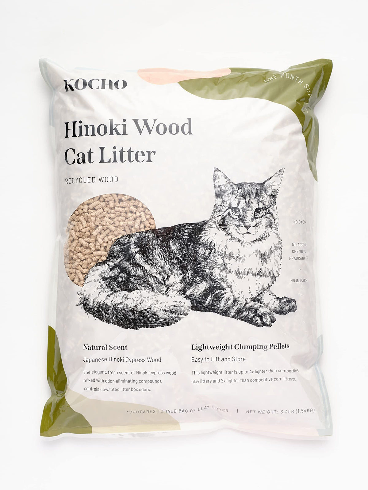 KOCHO Hinoki litter lightweight pellets enable easy lifting and quick cleanup.