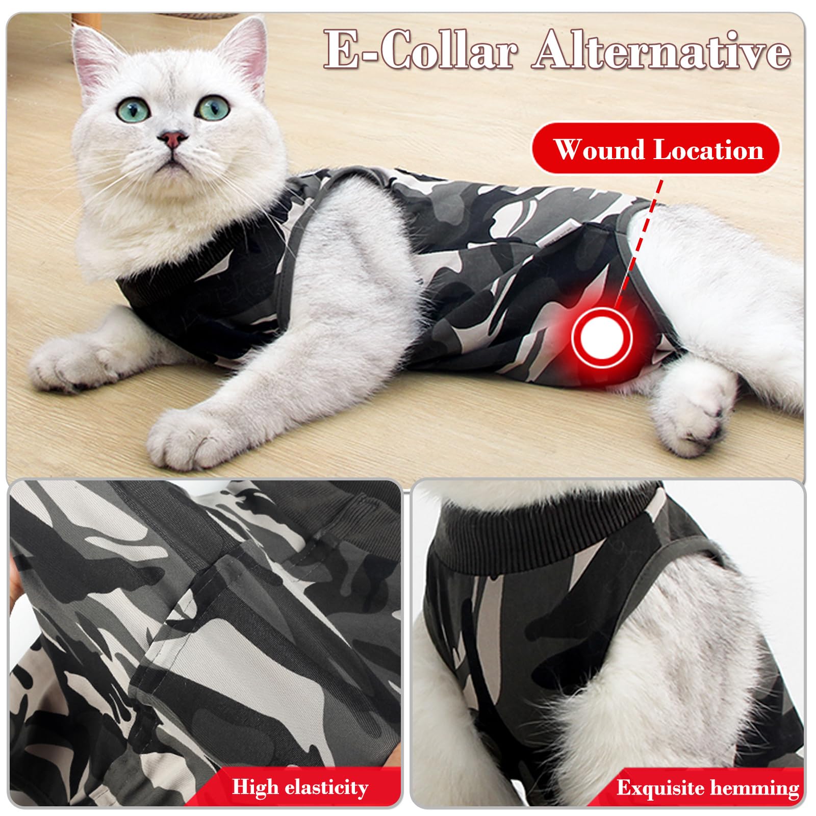 Kodervo cat recovery suit back button design ensuring secure, adjustable fit.