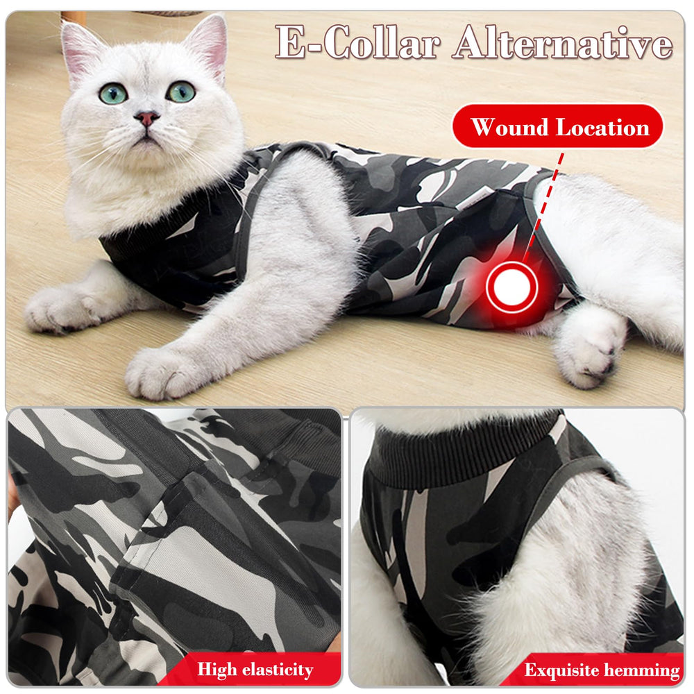 Kodervo cat recovery suit back button design ensuring secure, adjustable fit.