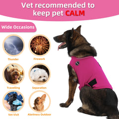 Kodervo dog anxiety jacket back with reflective strips for evening visibility.