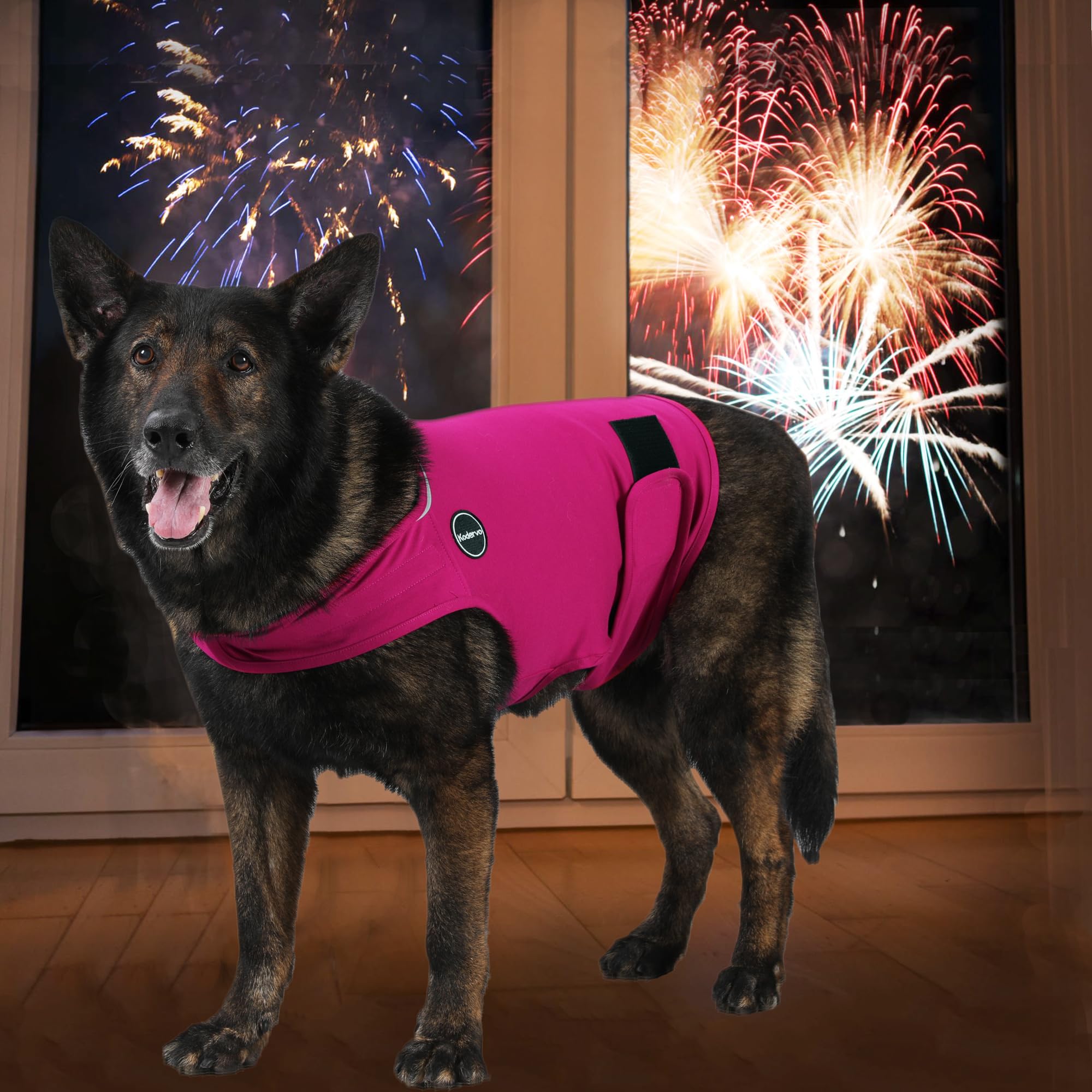 Kodervo dog anxiety jacket pocket detail shows adjustable fit