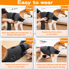 Kodervo dog anxiety jacket back view with reflective strips for nighttime visibility.