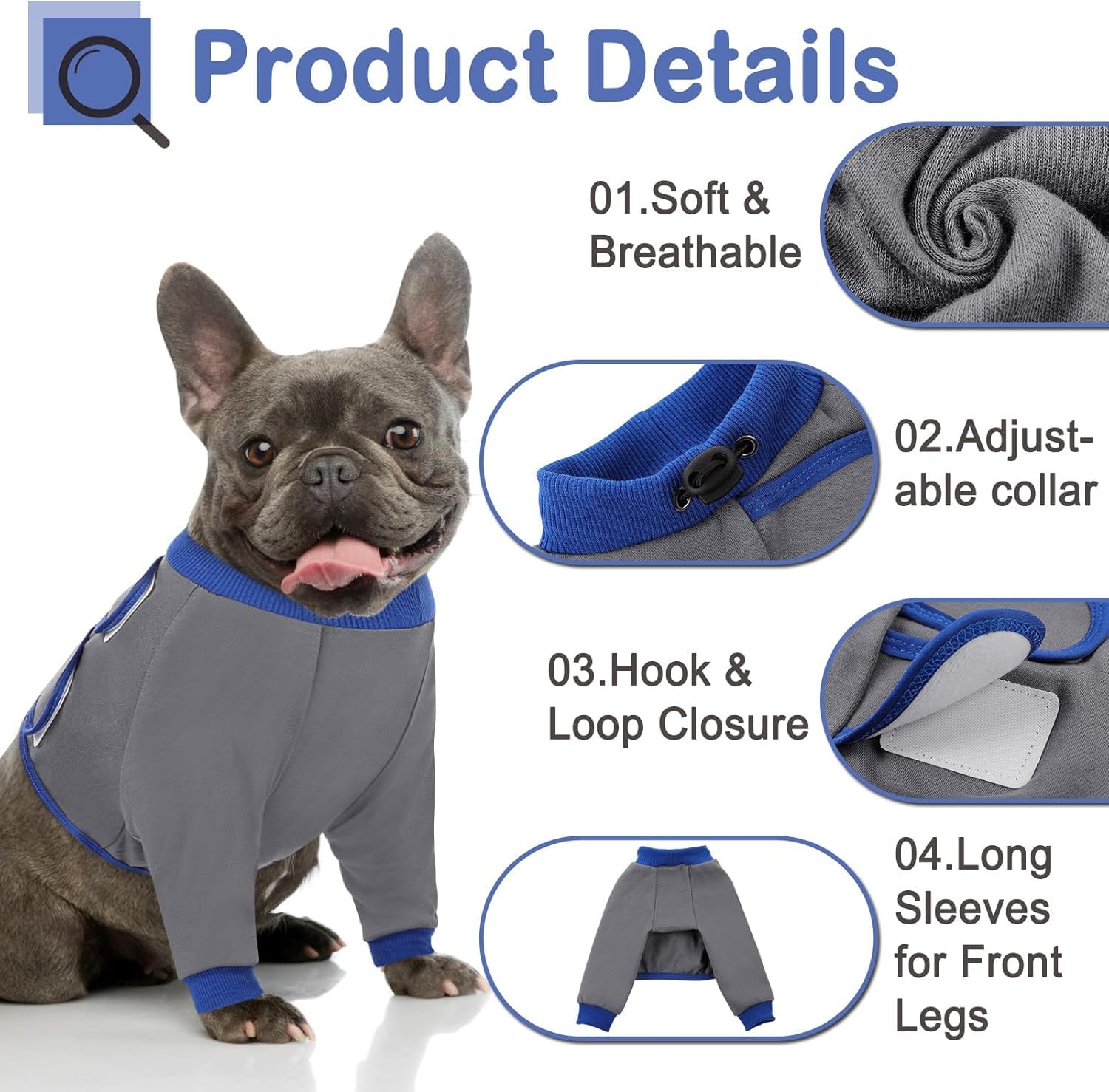 KOESON dog recovery sleeve back-closure adjustable fit supports comfortable post-surgery wear.