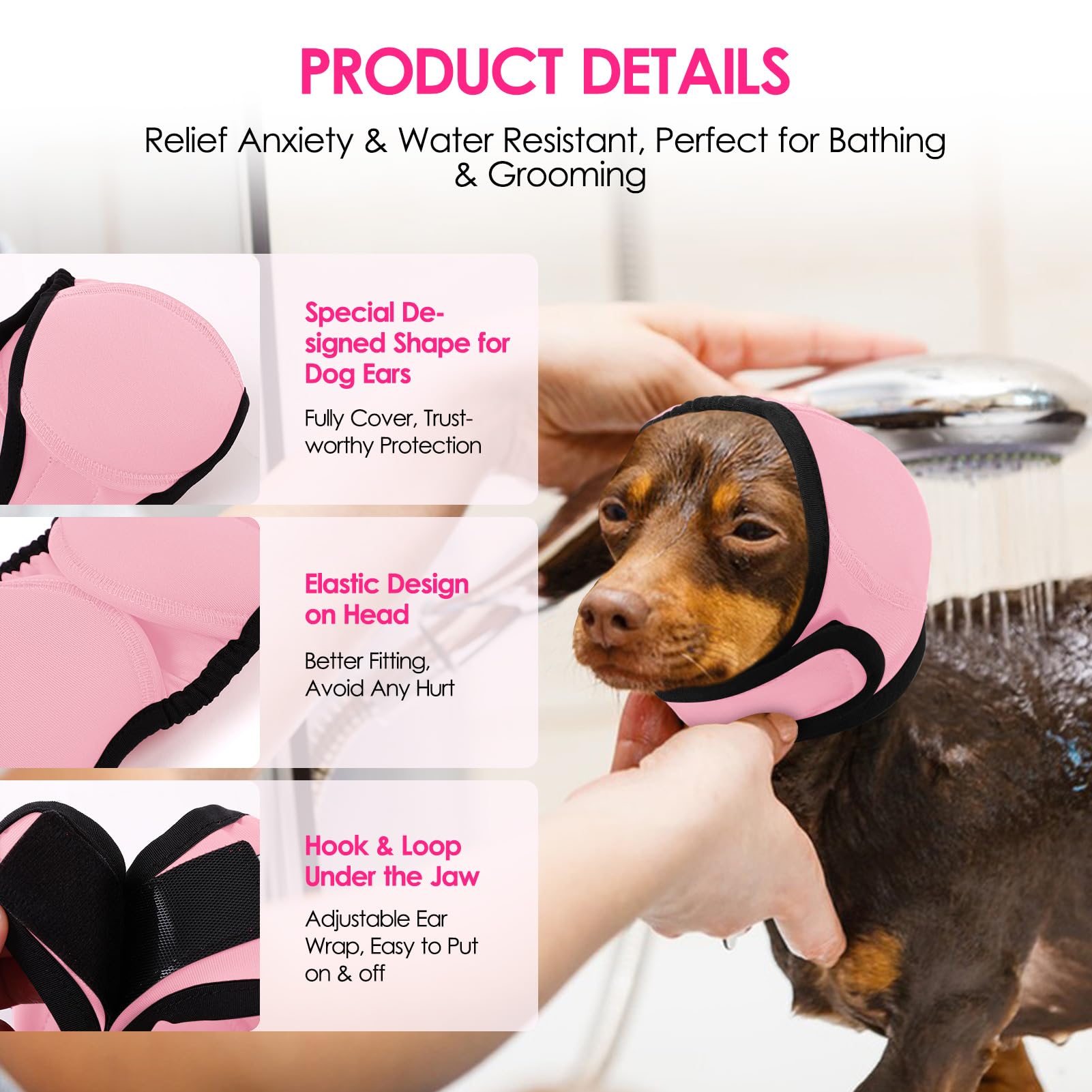 KOESON ear wrap on pink hoodie dog wearing for water resistance