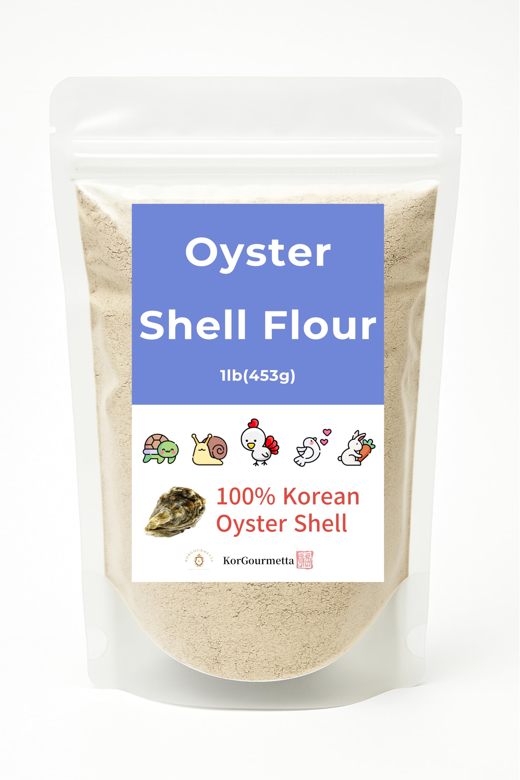 KorGourmetta oyster shell flour texture close-up highlighting fine, flour-like consistency for feed mixing.