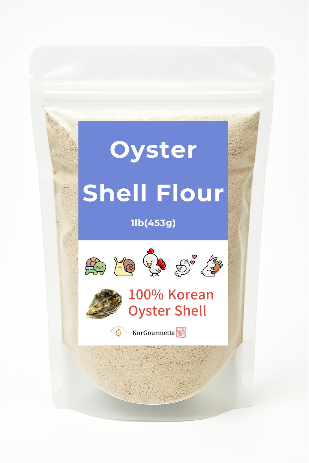 KorGourmetta oyster shell flour texture close-up highlighting fine, flour-like consistency for feed mixing.