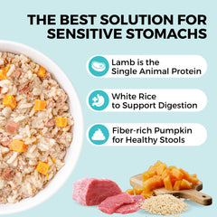 KOHA Bland Diet serving bowl showing ready-to-serve lamb and white rice wet food