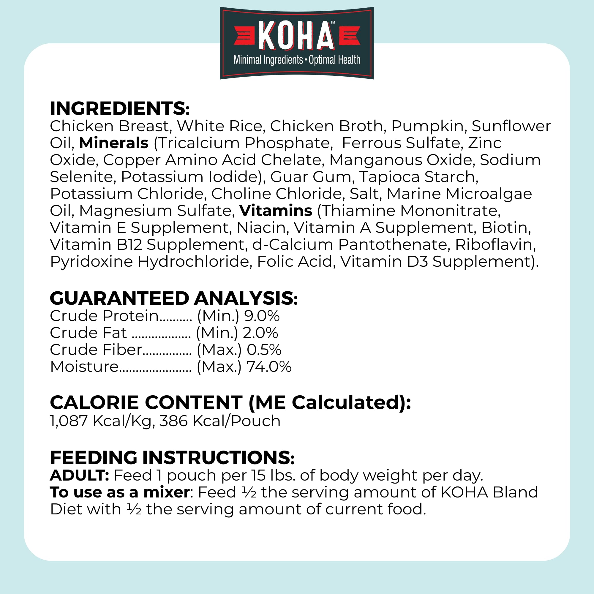 KOHA Bland Diet feeding time shot captures easy, ready-to-serve meals.