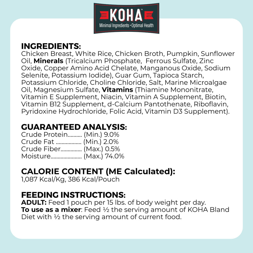 KOHA Bland Diet feeding time shot captures easy, ready-to-serve meals.