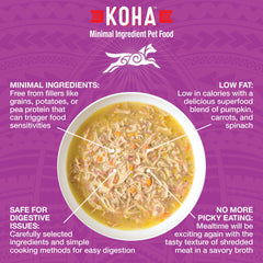 KOHA Pure Shreds shredded chicken and beef in a bowl, appealing texture