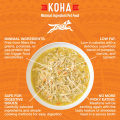 KOHA Pure Shreds served image demonstrates savory broth appealing to picky eaters