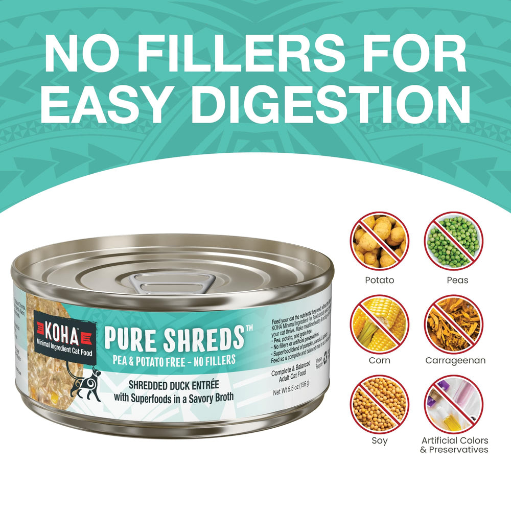 KOHA Pure Shreds Duck Entre9e broth pour highlights moisture for hydration during meals