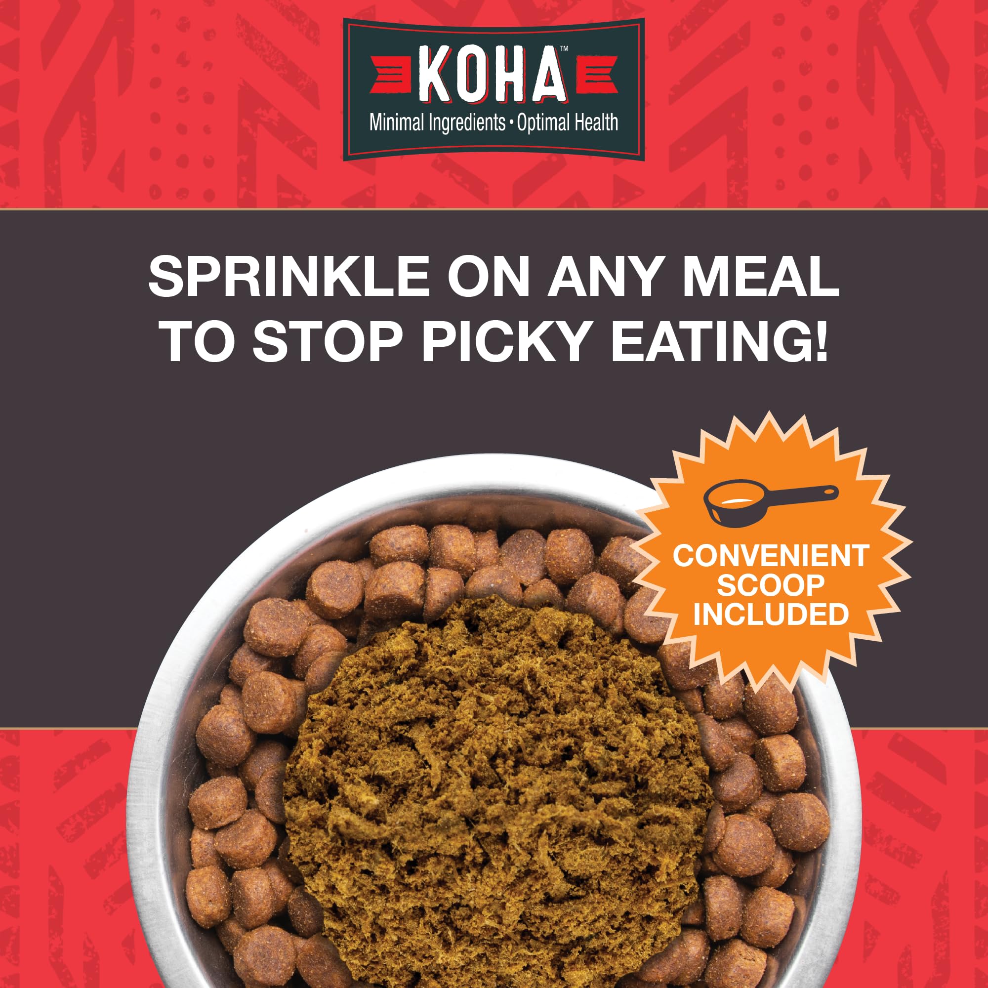 KOHA Raw Life beef topper close-up shows meat-rich texture.