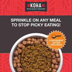 KOHA Raw Life beef topper close-up shows meat-rich texture.