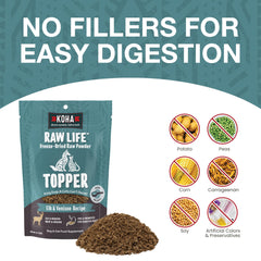 KOHA Raw Life probiotic label highlights digestive-friendly benefits