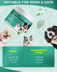 Koite Dog Teeth Cleaning Powder Mint in bowl signals ready-to-use daily dental support.