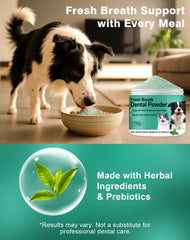 Koite Dog Teeth Cleaning Powder Mint scoop-dispensing demonstrates simple sprinkling for effortless oral care.