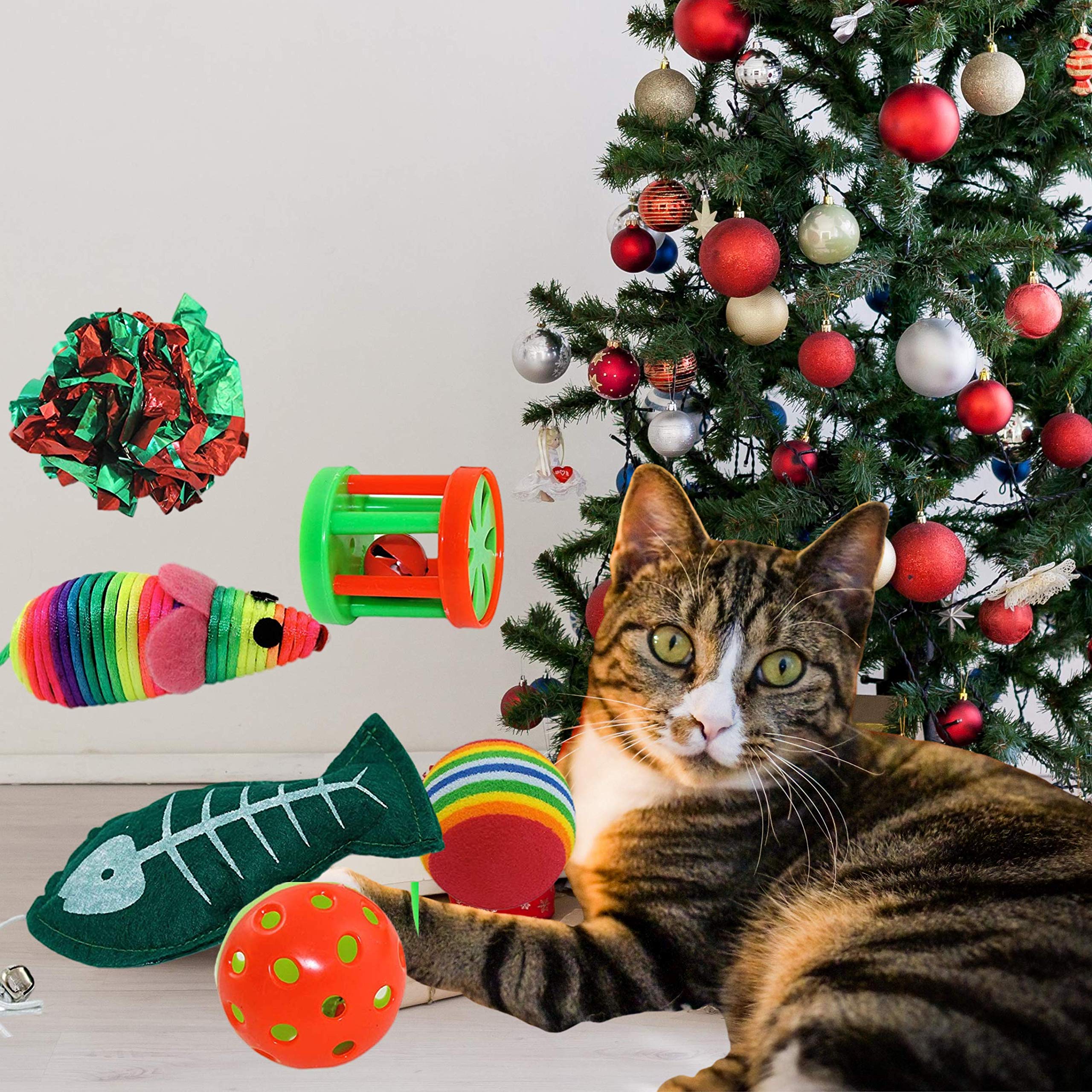 Kole Christmas Cat Stocking crinkle ball—light-catching texture for playful chasing