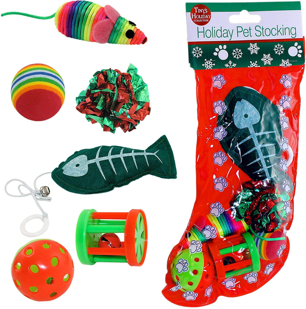 Kole Christmas Cat Stocking with fish toy—promotes interactive play during holidays