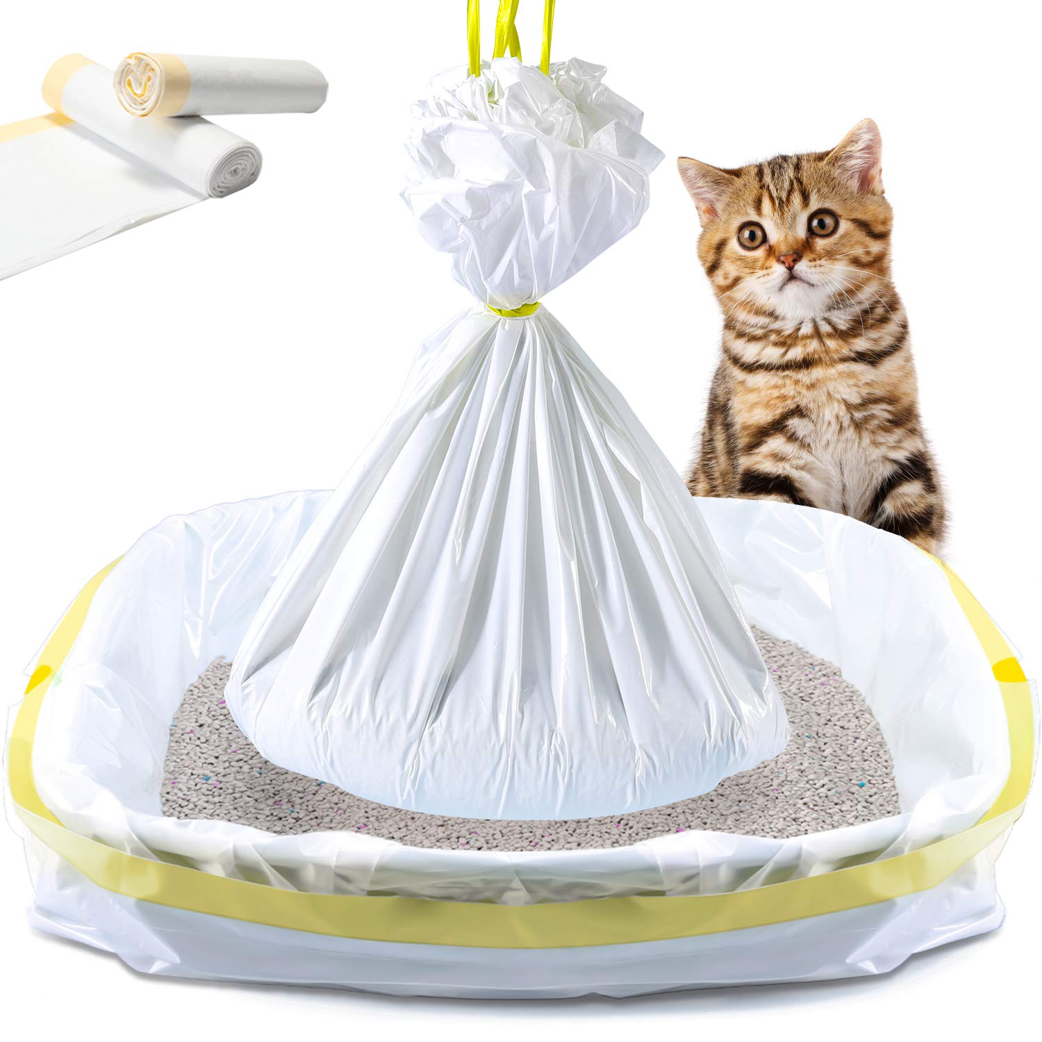 KONE cat litter box liner jumbo 36x18 with drawstring for quick changes.